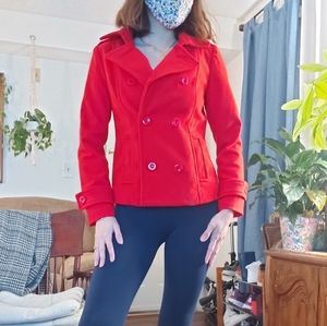 Red peacoat winter coat for women
